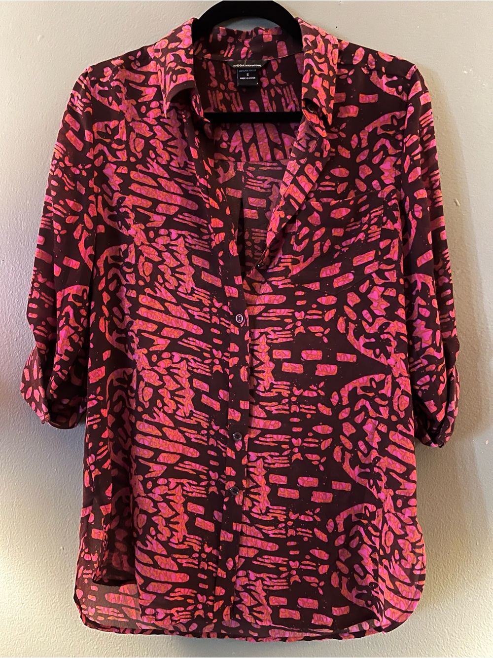 Moda International Pink and Brown Abstract Print Button-Down Shirt